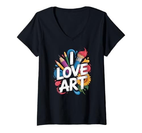 Damen Ich Liebe Kunst, farbenfrohe, leidenschaftliche Kreation T-Shirt mit V-Ausschnitt Damen Ich Liebe Kunst, farbenfrohe, leidenschaftliche Kreation T-Shirt mit V-Ausschnitt von Creative Expression Artistic Passion