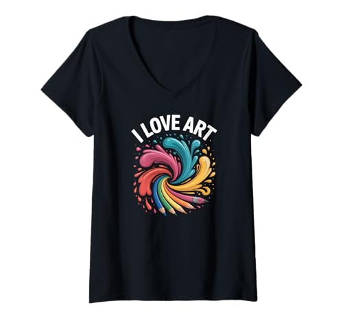Damen I Love Art Farbspritzer-Design T-Shirt mit V-Ausschnitt Damen I Love Art Farbspritzer-Design T-Shirt mit V-Ausschnitt von Creative Expression Enthusiasts Exclusive
