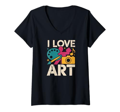 Damen Ich Liebe Kunst, Leidenschaft, Kreativität, Feier T-Shirt mit V-Ausschnitt Damen Ich Liebe Kunst, Leidenschaft, Kreativität, Feier T-Shirt mit V-Ausschnitt von Creative Expression Enthusiasts Palette Life