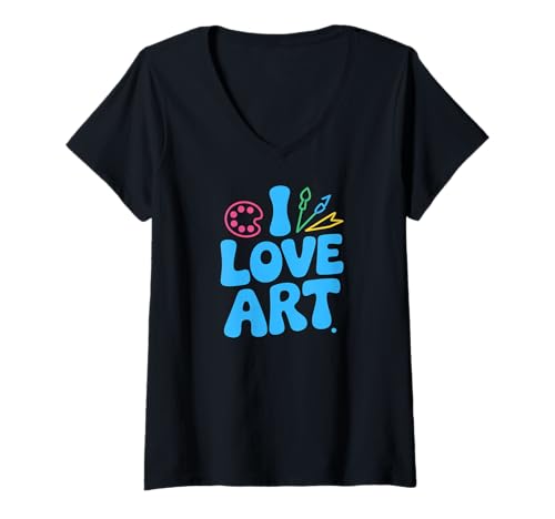 Damen Ich Liebe Kunst, farbenfrohe, kreative Leidenschaft T-Shirt mit V-Ausschnitt Damen Ich Liebe Kunst, farbenfrohe, kreative Leidenschaft T-Shirt mit V-Ausschnitt von Creative Expression Enthusiasts Unite