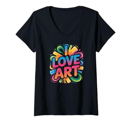 Damen I Love Art Buntes Enthusiasten-Design T-Shirt mit V-Ausschnitt Damen I Love Art Buntes Enthusiasten-Design T-Shirt mit V-Ausschnitt von Creative Expression Rainbow Passion
