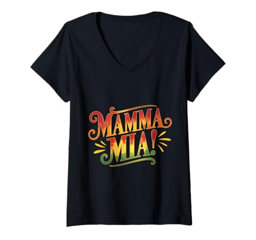 Damen Lustiges und farbenfrohes Mamma Mia-inspiriert T-Shirt mit V-Ausschnitt von Creative Expressions