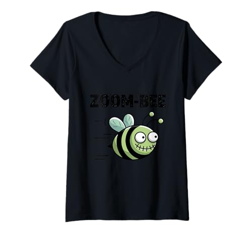 Damen Zoom-Bee Lustiger Cartoon Bee Humor Trend T-Shirt mit V-Ausschnitt Damen Zoom-Bee Lustiger Cartoon Bee Humor Trend T-Shirt mit V-Ausschnitt von Creative Humorous Bee Lovers Buzzing Fun