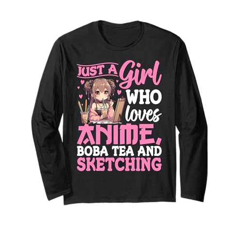 Anime Boba Tea Skizzieren Mädchen Pastell Kunst Design Langarmshirt Anime Boba Tea Skizzieren Mädchen Pastell Kunst Design Langarmshirt von Creative Kawaii Artist Wear