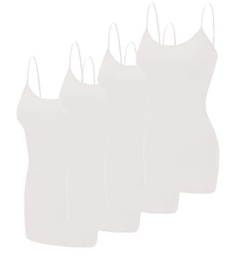 Creative Mimesis 4er-Pack Basic Long Camisole für Frauen Cami Tank Tops mit verstellbarem Spaghettiträger (S-3XL), Weiß/Weiß/Weiß/Weiß/Weiß, Groß von Creative Mimesis