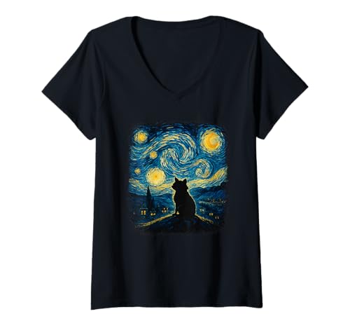 Damen Stay Trashy Waschbär Van Gogh Sternennacht Kunstwerk T-Shirt mit V-Ausschnitt Damen Stay Trashy Waschbär Van Gogh Sternennacht Kunstwerk T-Shirt mit V-Ausschnitt von Creative Raccoon Designs for Art Lovers