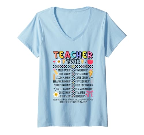 Damen Bunte Wertschätzungselemente für Lehrer T-Shirt mit V-Ausschnitt von Creative Teacher Appreciation Graphics