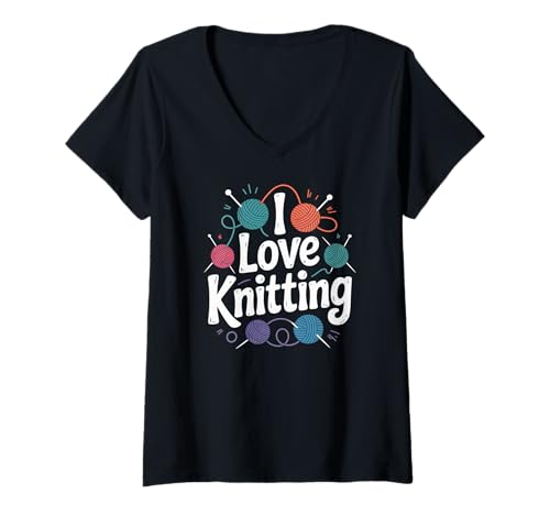 Damen I Love Knitting Enthusiast Garn Passion T-Shirt mit V-Ausschnitt von Creative Yarn Artistry Enthusiasts