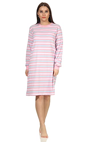 Damen Frottee Langarm Nachthemd mit Bündchen in Ringeloptik - auch in Übergrössen, Farbe:rosa, Größe:40-42 von Creative by Normann
