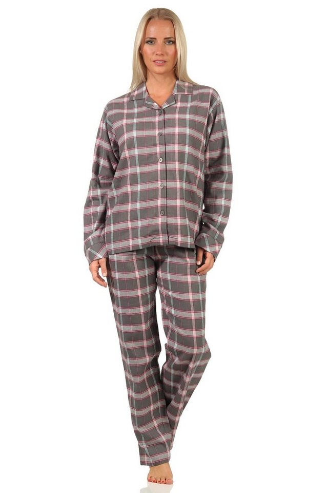 Creative by Normann Pyjama Damen Flanell Schlafanzug kariert mit Knopfleiste und Hemdkragen von Creative by Normann