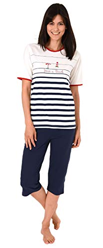 Damen Capri-Pyjama Kurzarm von Normann in maritimer Optik - 64722, Farbe:Marine, Größe2:36/38 von Creative by Normann