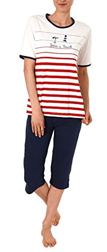 Damen Capri-Pyjama Kurzarm von Normann in maritimer Optik - 64722, Farbe:rot, Größe2:44/46 von Creative by Normann