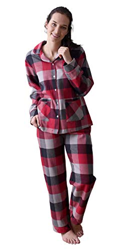 Damen Flanell Pyjama Schlafanzug Langarm in edlen Karodesign zum durchknöpfen - 64143, Farbe:rot, Größe:48/50 von Creative by Normann