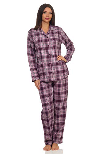 Damen Flanell Pyjama Schlafanzug Langarm mit Knopfleiste und Reverskragen - 291 201 15 557, Farbe:Beere, Größe:36/38 von Creative by Normann