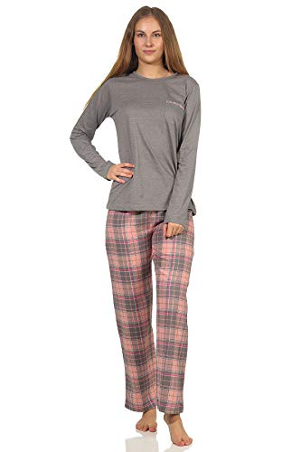 Damen Flanell Pyjama Schlafanzug Top Single Jersey, Hose Flanell - 202 201 10 600, Farbe:grau-Melange, Größe:44/46 von Creative by Normann