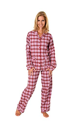 Damen Flanell Pyjama Schlafanzug in Karo Optik zum durchknöpfen - 281 201 15 531, Farbe:rot, Größe:36-38 von Creative by Normann