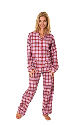 Damen Flanell Pyjama Schlafanzug in Karo Optik zum durchknöpfen - 281 201 15 531, Farbe:rot, Größe:48-50 von Creative by Normann