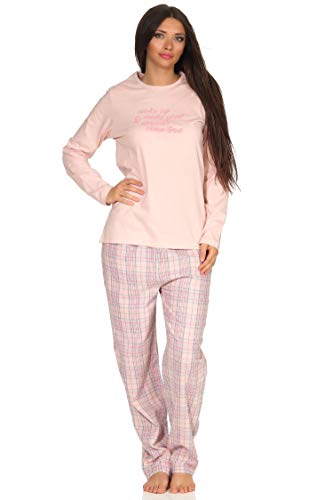 Damen Flanell Schlafanzug Langarm Pyjama - Top Single Jersey, Hose Flanell - 202 201 10 602, Farbe:rosa, Größe:40/42 von Creative by Normann