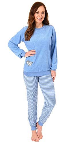 Damen Frottee Pyjama Schlafanzug mit Bündchen und süsser Tier Applikation - 202 201 13 110, Farbe:hellblau, Größe:40/42 von Creative by Normann