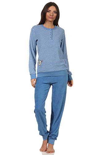 Damen Frottee Pyjama Schlafanzug mit Bündchen und süsser Tier Applikation - 202 201 13 112, Farbe:hellblau, Größe2:40/42 von Creative by Normann