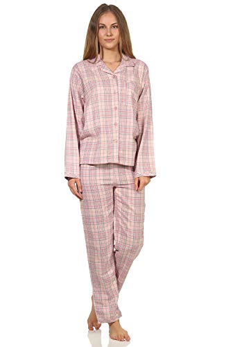 Damen Langarm Flanell Pyjama Schlafanzug kariert - 202 201 15 602, Farbe:rosa, Größe:44/46 von Creative by Normann