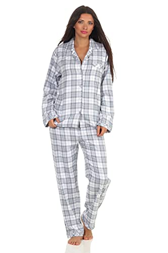 Damen Langarm Flanell Pyjama Schlafanzug kariert - 291 201 15 554, Farbe:Karo blau, Größe:44/46 von Creative by Normann
