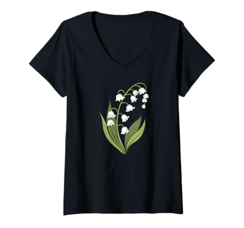 Damen Maiglöckchen, Geburtsblumen T-Shirt mit V-Ausschnitt Damen Maiglöckchen, Geburtsblumen T-Shirt mit V-Ausschnitt von Creative party designs
