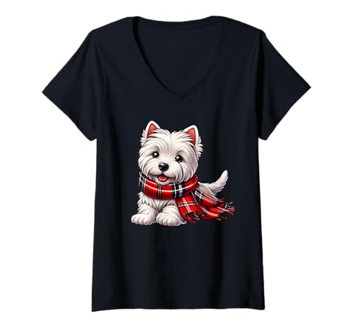 Damen Süßer West Highland White Terrier, Westie T-Shirt mit V-Ausschnitt Damen Süßer West Highland White Terrier, Westie T-Shirt mit V-Ausschnitt von Creative party designs