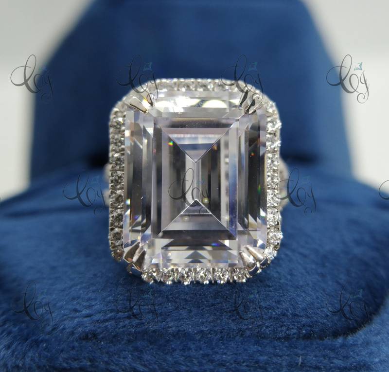 16x13mm 24 Ct Großer Smaragd Cut Split Shank Cocktail Party Ring in 925 Sterling Silber - Ring - Heiligenschein Promi von CreativeByChirag