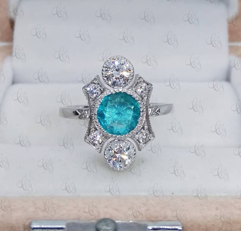 2.00 Ct Aquamarin Rundschliff Antike Art Deco Verlobung Ehering Aus Massivem 925 Sterlingsilber von CreativeByChirag