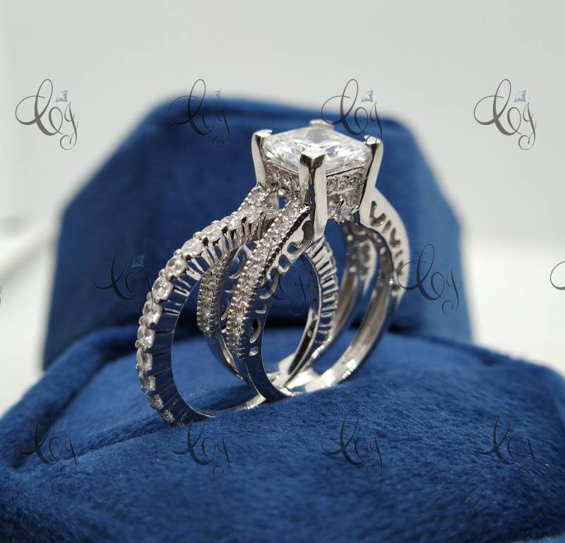 2.00 Karat Princess Cut Diamant Verlobung Ehering Set in Massivem 925 Sterling Silber Enhancer Bandring, Braut Geschenk Für Frauen von CreativeByChirag
