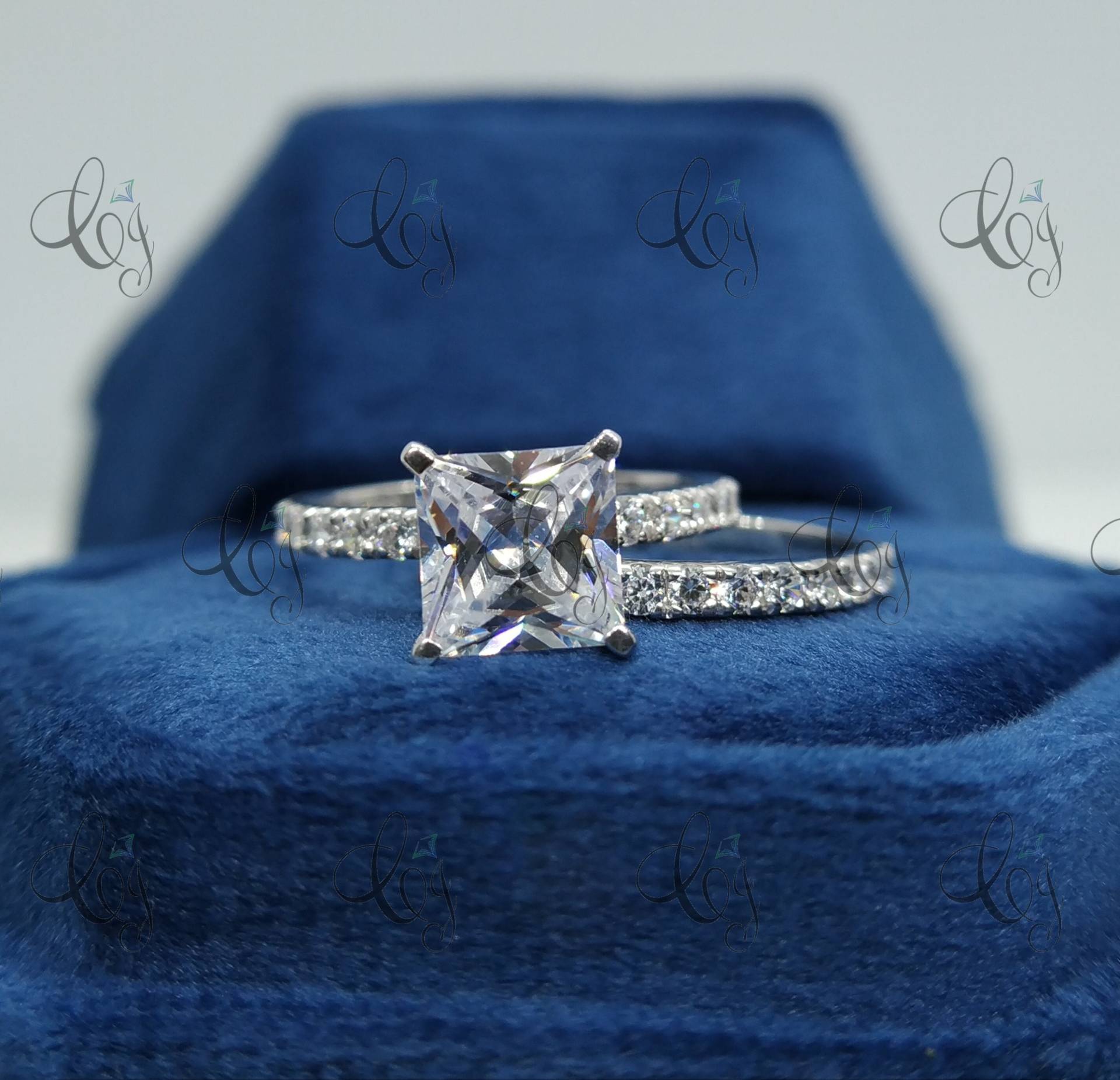 2.10 Ct Princess Cut Diamant Verlobungsring in 925 Sterling Silber Für Damen - Prinzessin Solitär Ring Braut Set Versprechen von CreativeByChirag