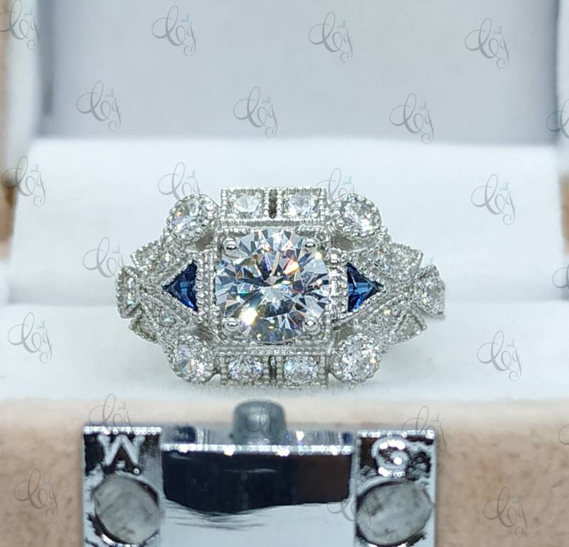 2.30 Karat Rundschliff & Saphir Art Deco Verlobungsring in 925 Sterling Silber - Cocktail Ring Ehering von CreativeByChirag