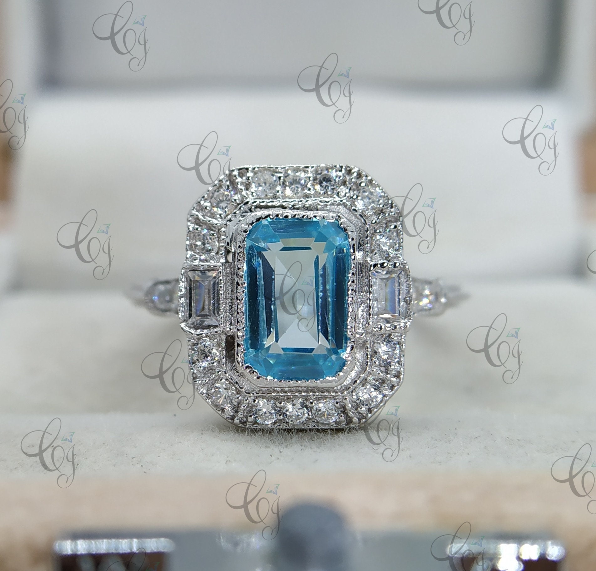 2.30 Karat Vintage Art Deco Smaragd Schliff Aquamarin Antiker Verlobungsring in 935 Argentium Silber Für Frauen Draht Schaft Ring von CreativeByChirag