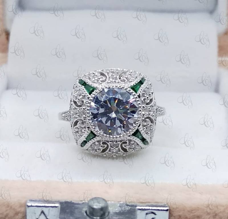 2.50 Ct Rundschliff Und Smaragd Antike Art-Deco-Verlobungsring in 925 Sterling Silber von CreativeByChirag