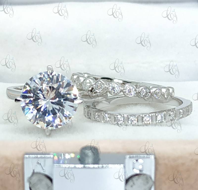 2.80 Ct Solitär Verlobungsring Set in 925 Sterling Silber Für Damen - 3Stk Trio Braut Set Hochzeitsset Geschenk Sie von CreativeByChirag