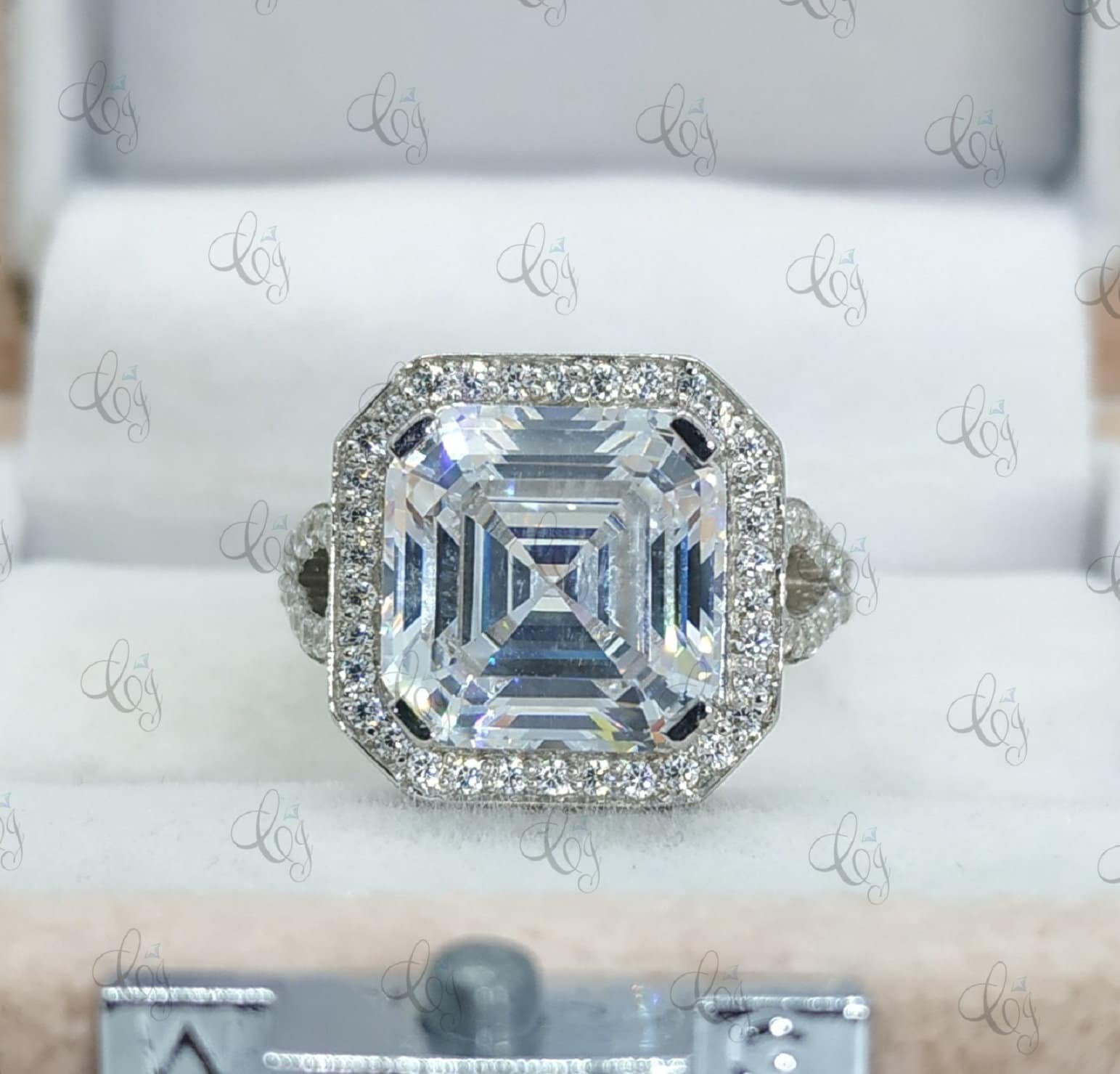 3.28 Ct Asscher Cut Halo Verlobungsring in 925 Sterling Silber Für Damen - Förmiger Heiligenschein Ring Jubiläumsring Geschenk von CreativeByChirag