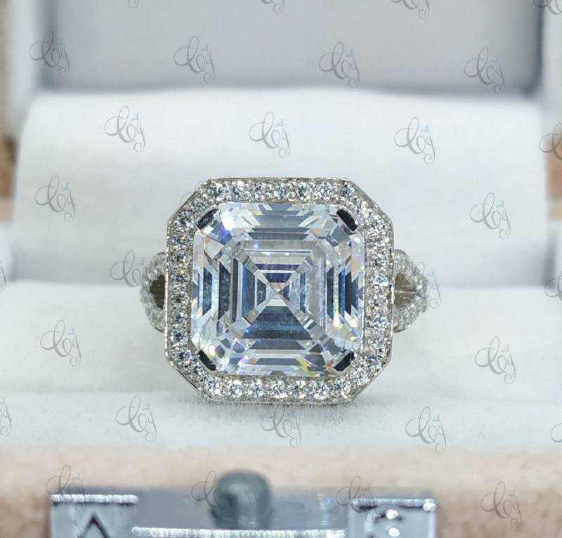 3.28 Ct Asscher Cut Halo Verlobungsring in 925 Sterling Silber Für Damen - Förmiger Heiligenschein Ring Jubiläumsring Geschenk von CreativeByChirag