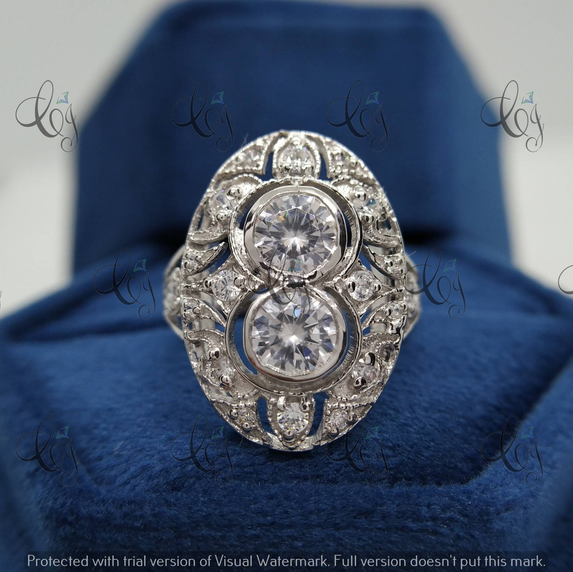 3.40 Ct Zwei Stein Rundschliff Antik Art Deco Verlobung Cocktail Ring in 925 Sterling Silber - Zwilling Ehering von CreativeByChirag