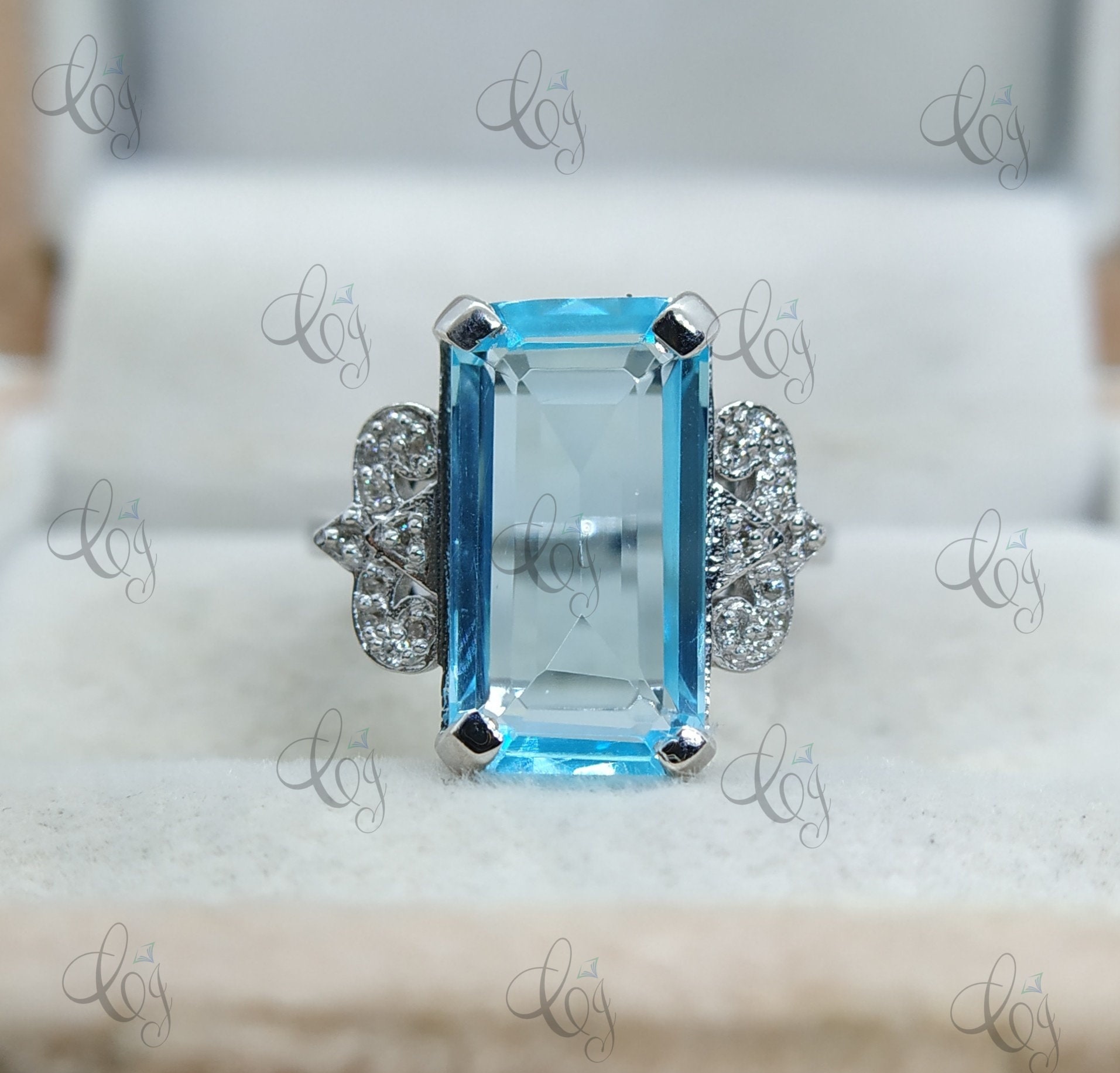 5.00 Ct Smaragd Schliff Aquamarin Vintage Art Deco Stil Verlobungsring in 925 Sterling Silber Aqua Diamant Ring Für Frauen von CreativeByChirag