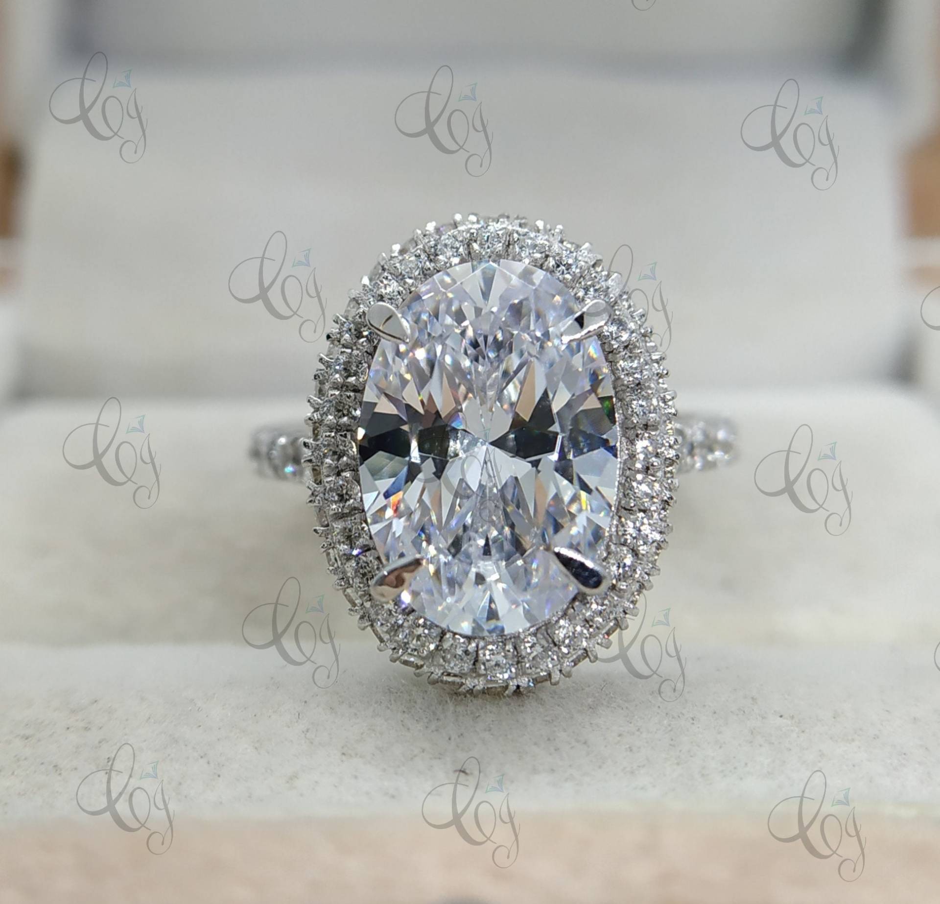 6.05 Ct Diamant Verlobungsring 935 Argentium Silber, Ovaler Ehering, Schliff Halo Jubiläumsring, Versprechensring von CreativeByChirag