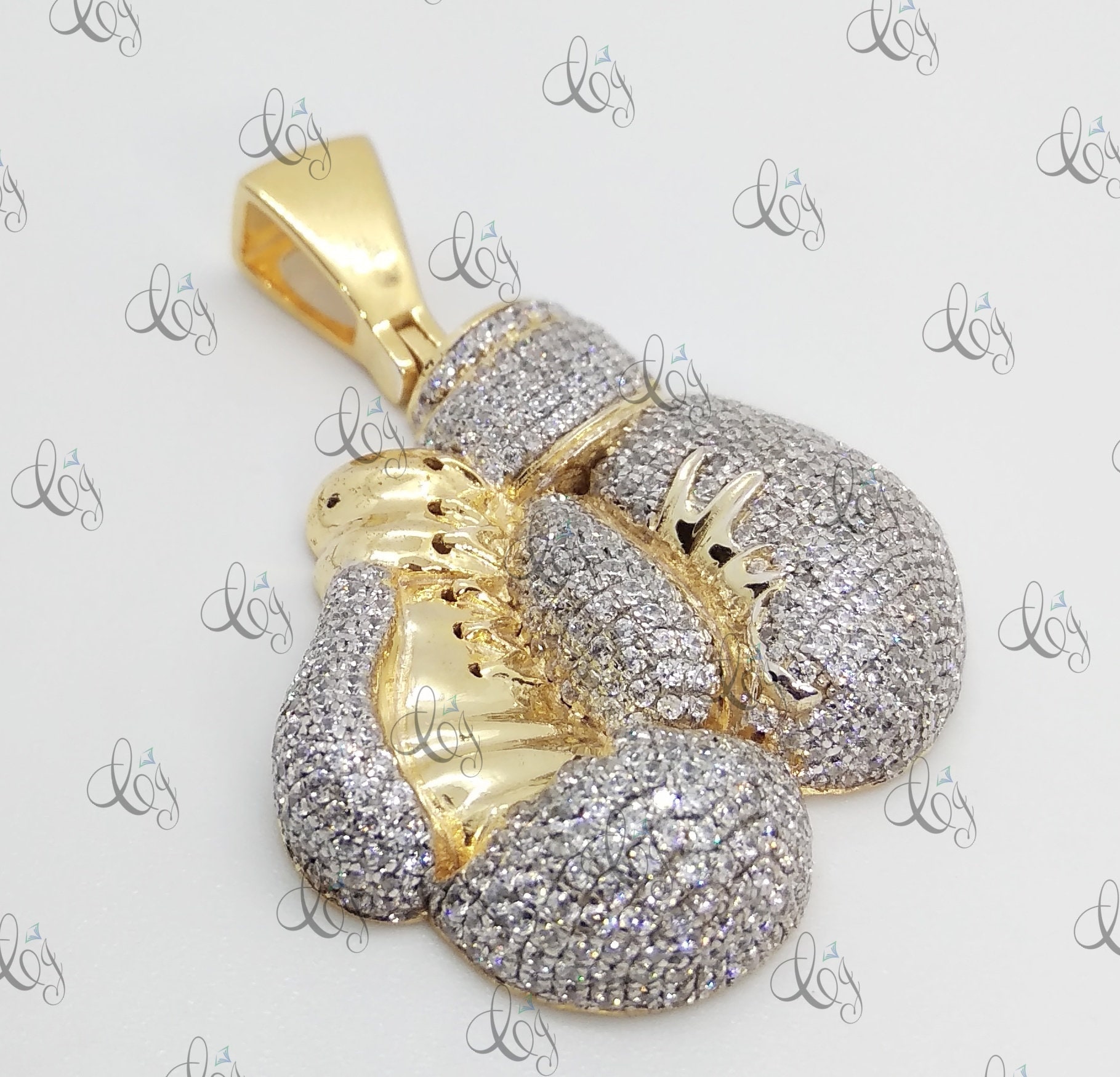 Boxhandschuhe Anhänger Herren 925 Sterling Silber Rund Pave Charm 2.68 Ct - Sport Schmuck Street Wear Geschenk Für Ihn von CreativeByChirag