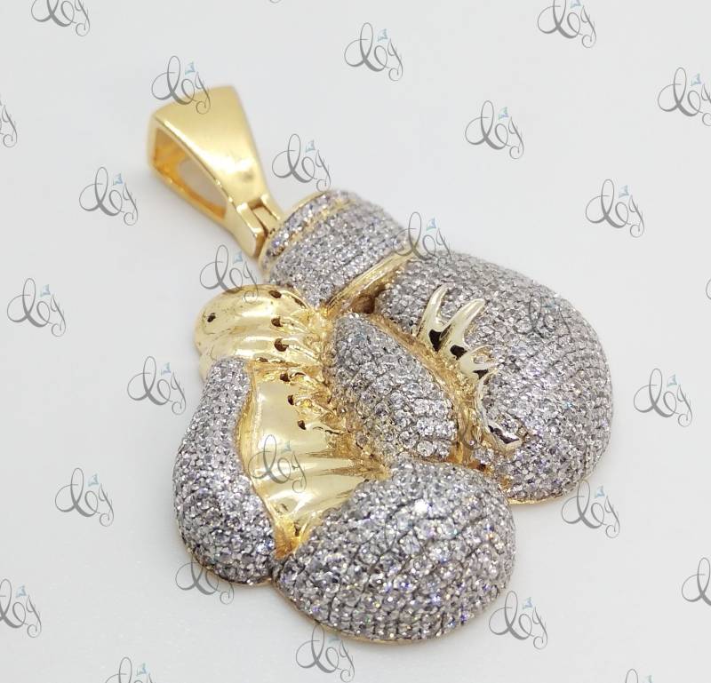 Boxhandschuhe Anhänger Herren 925 Sterling Silber Rund Pave Charm 2.68 Ct - Sport Schmuck Street Wear Geschenk Für Ihn von CreativeByChirag