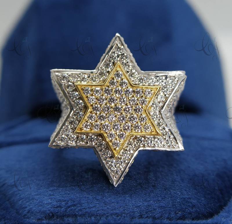 Einzigartiger 3-D Sternring - Herrenring Sternförmiger Pinky Ring 5.25 Cttw Rundschliff Herren-Verlobungsring in 925 Silber Sechs-Punkte-Sternring von CreativeByChirag