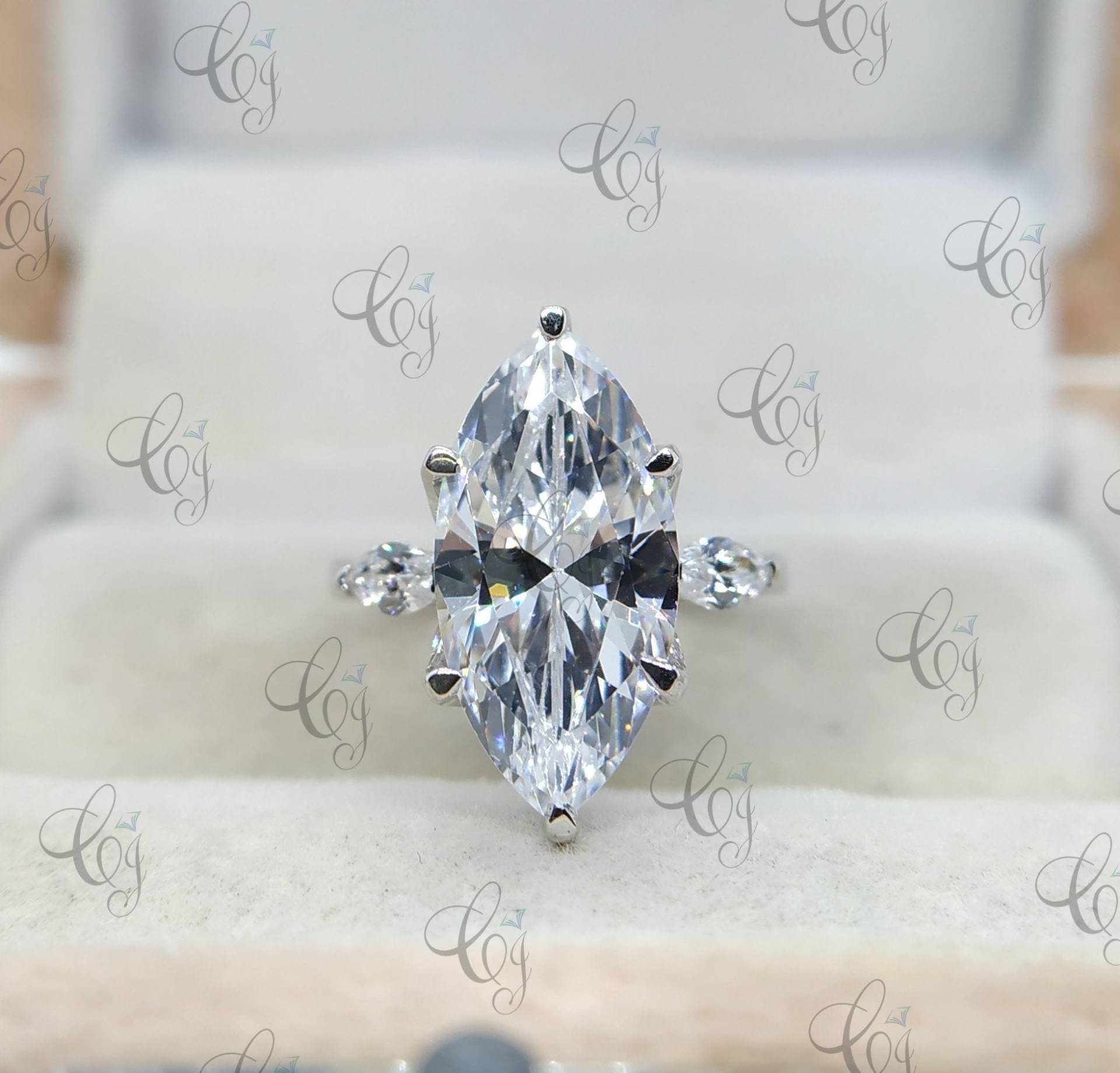 Marquise Diamant Verlobungsring Aus 935 Argentium Silber, 3 Stein Ring, Ehering Jubiläumsring Ring von CreativeByChirag