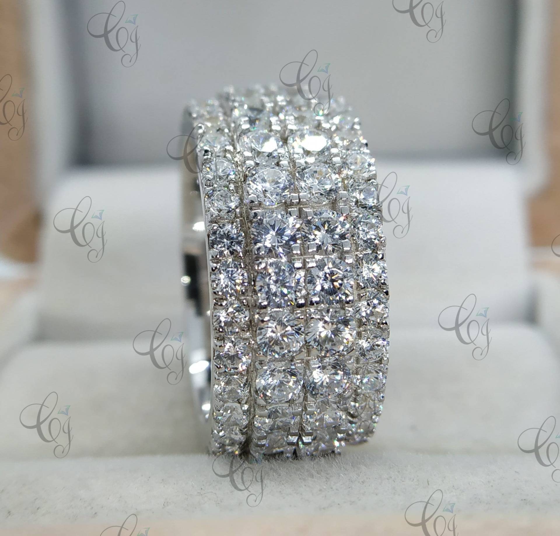 Micro Pave Band, 4Reihig Jubiläumsband, Dickes Hochzeitsband, 4, 98 Cts Diamantband, Ehering, Verlobungsring Geschenk von CreativeByChirag