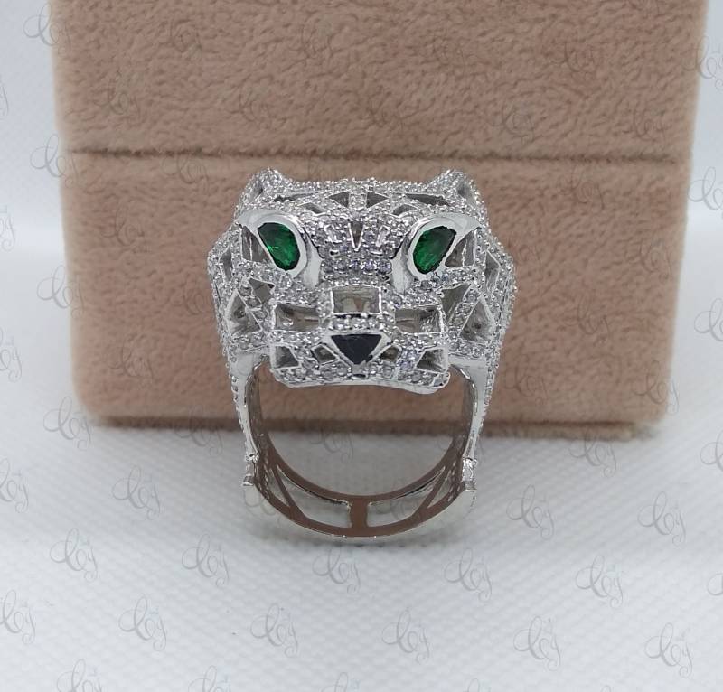 Panthere 3.80Ct Weißer Runder Schliff Und Grüne Pear Cut Augen Cz Verlobungsring Pinky Massiv 925 Silber Für Herren | Cocktail Ring Massiver von CreativeByChirag