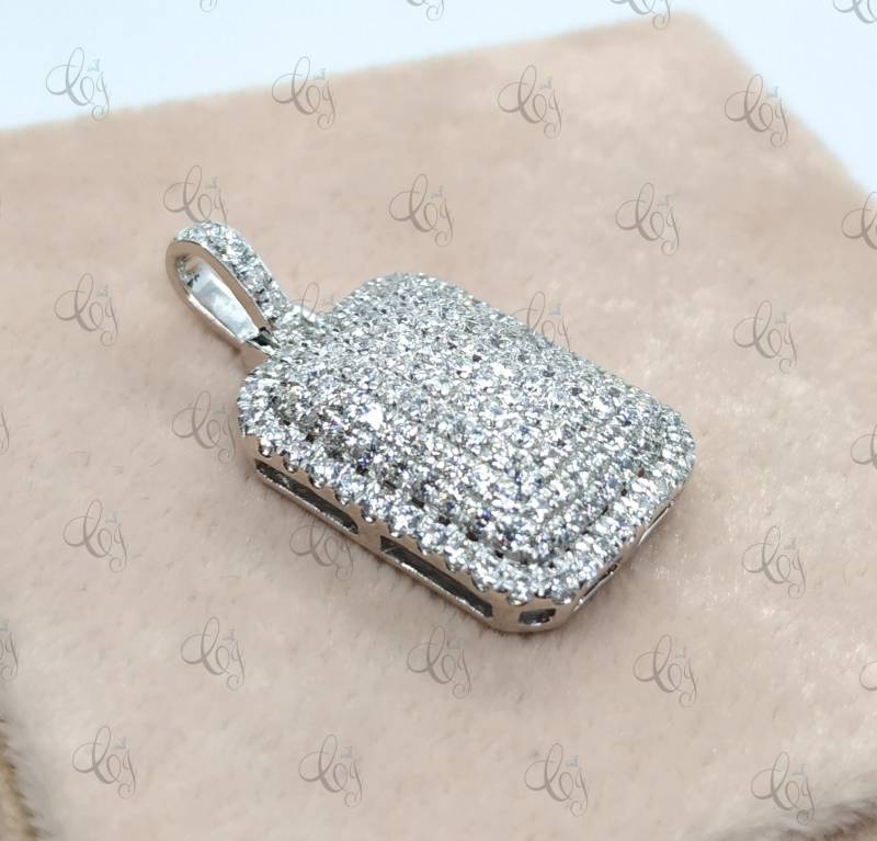 Pave Dog Tag Anhänger Charm 925 Sterling Silber 1, 98 Cttw Brilliant Rundschliff Set von CreativeByChirag