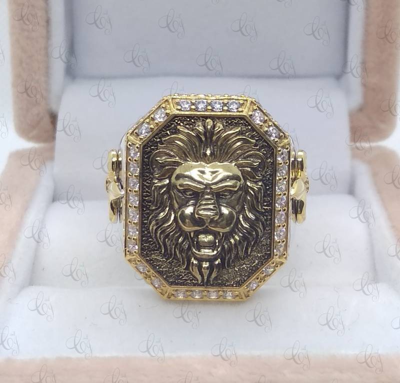 Schweres Großes Löwengesicht Und Allsehende Augen Rund Geschnitten Cz Herren Verlobungsring in Massivem 925 Sterling Silber Löwenkopf Ring von CreativeByChirag