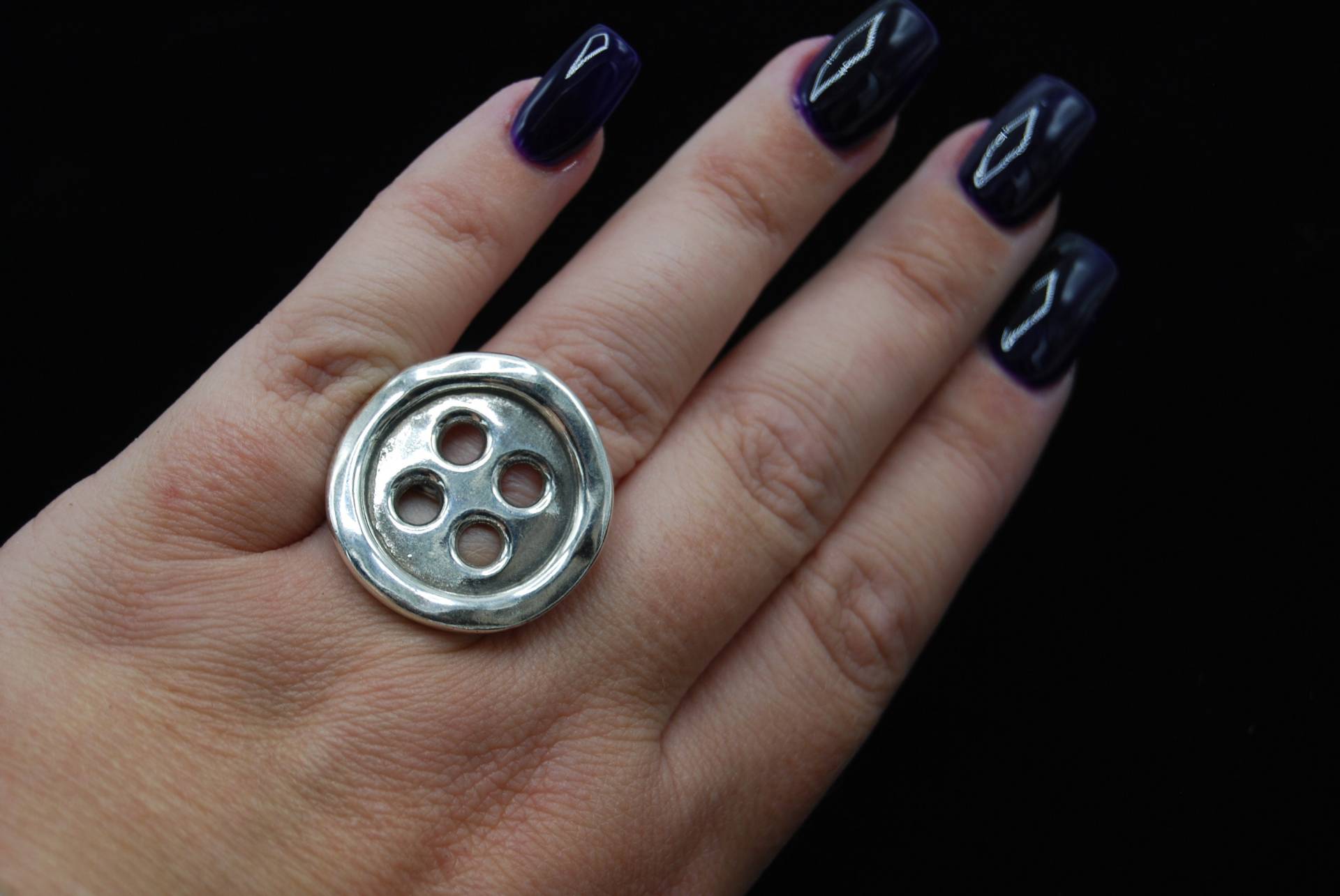 Große Ring, Silber Geschenk Für Sie, Knopf Boho Ring von CreativeCherryTree